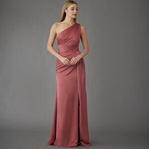 Hayley Paige Occasions 52255 Long Satin Bridesmaid Berry 12